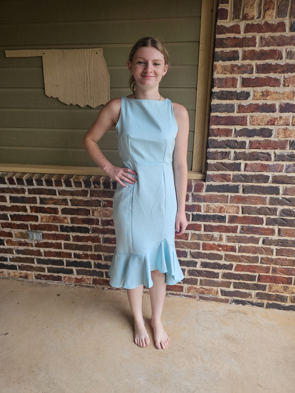 Light Blue Sleeveless Ruffle-Hem Dress
